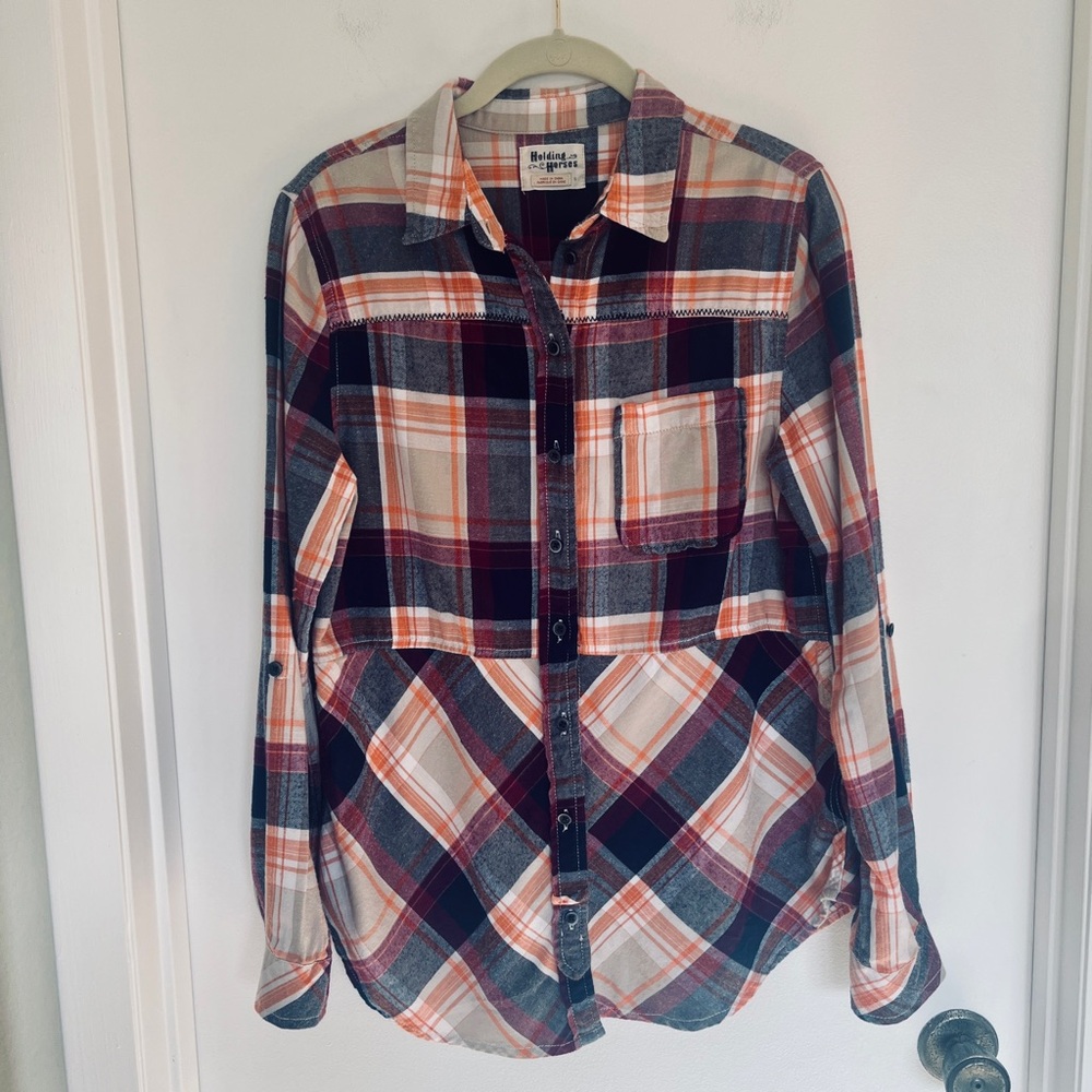 HOLDING HORSES Plaid Button‎ Down Shirt, Flannel, Western Style, Size S